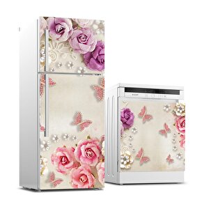 Buzdolabı Ve Bulaşık Makinası Beyaz Eşya Sticker Kaplama Gül Kelebek