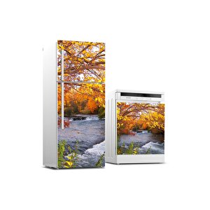 Buzdolabı Ve Bulaşık Makinası Beyaz Eşya Sticker Kaplama Akarsu Ağaç