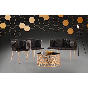 Leopar Gold Siyah Çay Seti Mutfak Masası Ve Takımları