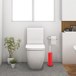 Nobel Tuvalet Wc Fırçası Metal Paslanmaz Kapaklı Fırçalık Kırmızı