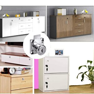 Kare Mobilya Çekmece Dolap Kilidi Nikel Krom 2 Anahtarlı Kilit 4x4 Cm 22 Mm