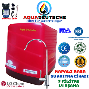 Aqua Deutsche Pompali Kırmızı Renk 12 Li̇tre 14 Aşama 7 Fi̇li̇tre  Ters Ozmoz Özelli̇kli̇ Su Aritma Ci̇hazi