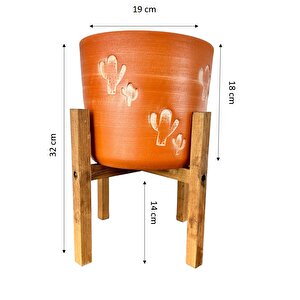Ev Dekorasyon Aksesuar Kaktüs Desenli Toprak Saksı Saksılık Salon Çiçeklik 4 Ayaklı - 19 Cm
