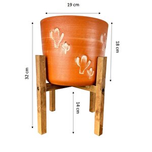 Aksesuar Kaktüs Desenli Toprak Saksı Saksılık Salon Çiçeklik 4 Ayaklı - 19 Cm