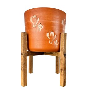 Aksesuar Kaktüs Desenli Toprak Saksı Saksılık Salon Çiçeklik 4 Ayaklı - 19 Cm