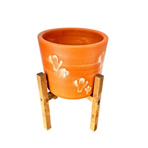 Bitki Tasarımı Aksesuar Kaktüs Desenli Toprak Saksı Saksılık Salon Çiçeklik 4 Ayaklı - 19 Cm