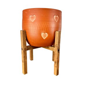 Kalp Desenli Toprak Saksı Saksılık Salon Çiçeklik 4 Ayaklı - 19 Cm