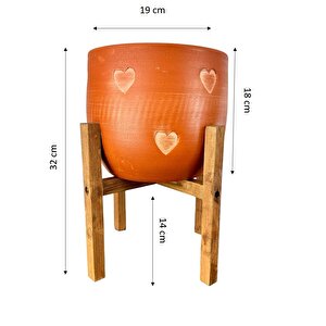 Kalp Desenli Toprak Saksı Saksılık Salon Çiçeklik 4 Ayaklı - 19 Cm