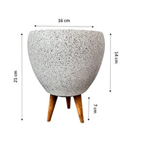 Beyaz Granit Toprak Saksı Saksılık Salon Çiçeklik 3 Ayaklı - 15 Cm