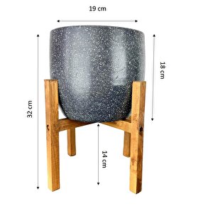 Gri Granit Toprak Saksı Saksılık Salon Çiçeklik 4 Ayaklı - 19 Cm