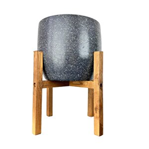 Gri Granit Toprak Saksı Saksılık Salon Çiçeklik 4 Ayaklı - 19 Cm