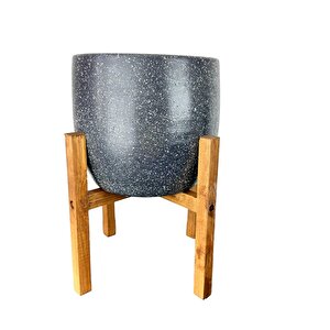 Bitki Tasarımı Gri Granit Toprak Saksı Saksılık Salon Çiçeklik 4 Ayaklı - 19 Cm