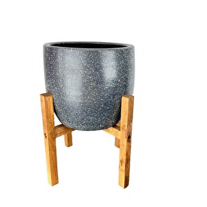 Bitki Tasarımı Gri Granit Toprak Saksı Saksılık Salon Çiçeklik 4 Ayaklı - 19 Cm