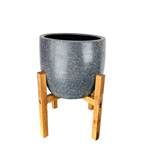 Bitki Tasarımı Gri Granit Toprak Saksı Saksılık Salon Çiçeklik 4 Ayaklı - 19 Cm