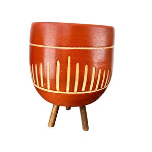 Bitki Tasarımı  Dik Çizgi Desenli Toprak Saksı Saksılık Salon Çiçeklik 3 Ayaklı - 19 Cm