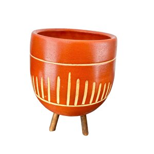Bitki Tasarımı  Dik Çizgi Desenli Toprak Saksı Saksılık Salon Çiçeklik 3 Ayaklı - 19 Cm