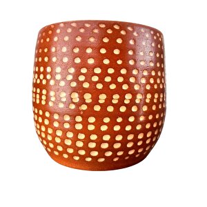 Beyaz Nokta Desenli Toprak Saksı Saksılık Salon Çiçeklik - 19 Cm