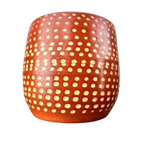 Beyaz Nokta Desenli Toprak Saksı Saksılık Salon Çiçeklik - 19 Cm