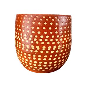 Bitki Tasarımı  Beyaz Nokta Desenli Toprak Saksı Saksılık Salon Çiçeklik - 19 Cm