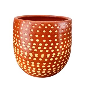 Bitki Tasarımı  Beyaz Nokta Desenli Toprak Saksı Saksılık Salon Çiçeklik - 19 Cm