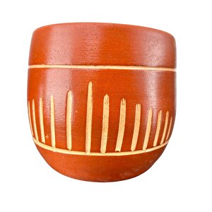 Dik Çizgi Desenli Toprak Saksı Saksılık Salon Çiçeklik - 19 Cm