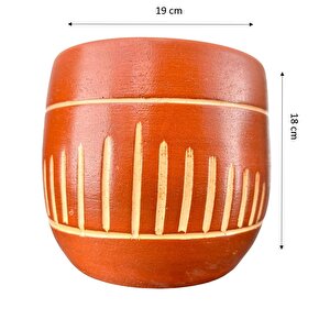 Dik Çizgi Desenli Toprak Saksı Saksılık Salon Çiçeklik - 19 Cm