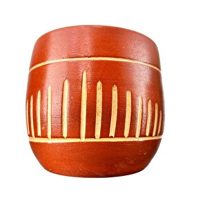 Dik Çizgi Desenli Toprak Saksı Saksılık Salon Çiçeklik - 19 Cm