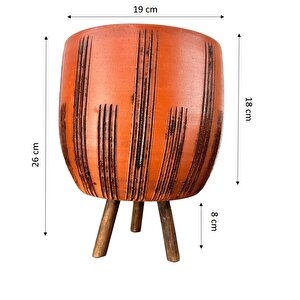Aksesuar Siyah Çizgi Desenli Toprak Saksı Saksılık Salon Çiçeklik 3 Ayaklı - 19 Cm