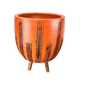 Bitki Tasarımı Aksesuar Siyah Çizgi Desenli Toprak Saksı Saksılık Salon Çiçeklik 3 Ayaklı - 19 Cm