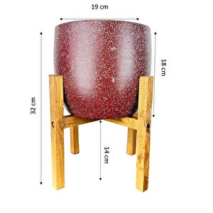 Bordo Granit Toprak Saksı Saksılık Salon Çiçeklik 4 Ayaklı - 19 Cm
