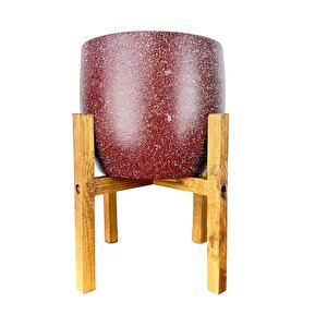 Bordo Granit Toprak Saksı Saksılık Salon Çiçeklik 4 Ayaklı - 19 Cm