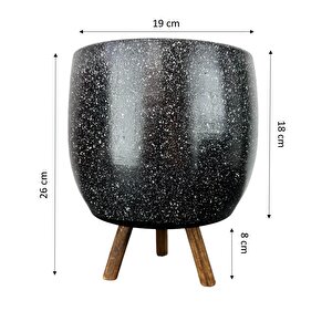 Siyah Granit Toprak Saksı Saksılık Salon Çiçeklik 3 Ayaklı - 19 Cm