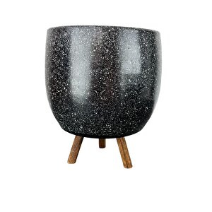 Bitki Tasarımı Siyah Granit Toprak Saksı Saksılık Salon Çiçeklik 3 Ayaklı - 19 Cm