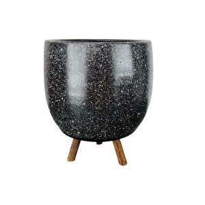 Bitki Tasarımı Siyah Granit Toprak Saksı Saksılık Salon Çiçeklik 3 Ayaklı - 19 Cm