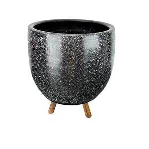 Bitki Tasarımı Siyah Granit Toprak Saksı Saksılık Salon Çiçeklik 3 Ayaklı - 19 Cm