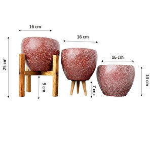 Bordo Granit Toprak Saksı Saksılık Salon Çiçeklik Üçlü Set - 15 Cm