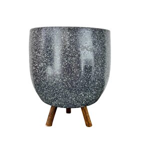 Gri Granit Toprak Saksı Saksılık Salon Çiçeklik 3 Ayaklı - 19 Cm
