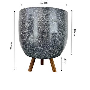 Gri Granit Toprak Saksı Saksılık Salon Çiçeklik 3 Ayaklı - 19 Cm