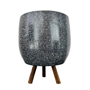 Gri Granit Toprak Saksı Saksılık Salon Çiçeklik 3 Ayaklı - 19 Cm