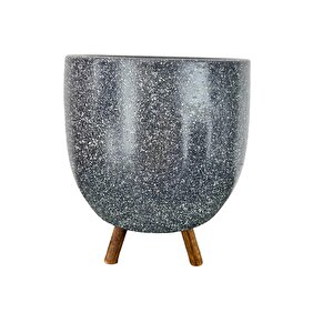 Bitki Tasarımı  Gri Granit Toprak Saksı Saksılık Salon Çiçeklik 3 Ayaklı - 19 Cm