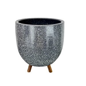 Bitki Tasarımı  Gri Granit Toprak Saksı Saksılık Salon Çiçeklik 3 Ayaklı - 19 Cm