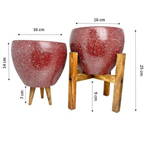 Bordo Granit Toprak Saksı Saksılık Salon Çiçeklik İkili Set 3 Ayaklı- 4 Ayaklı- 15 Cm