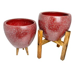 Bitki Tasarımı Bordo Granit Toprak Saksı Saksılık Salon Çiçeklik İkili Set 3 Ayaklı- 4 Ayaklı- 15 Cm
