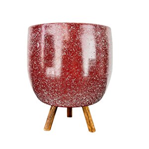 Bordo Granit Toprak Saksı Saksılık Salon Çiçeklik 3 Ayaklı - 19 Cm