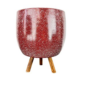 Bordo Granit Toprak Saksı Saksılık Salon Çiçeklik 3 Ayaklı - 19 Cm