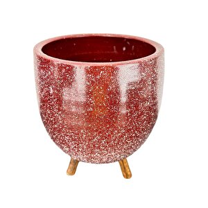 Bitki Tasarımı  Bordo Granit Toprak Saksı Saksılık Salon Çiçeklik 3 Ayaklı - 19 Cm