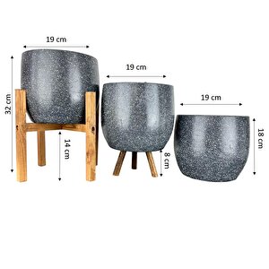 Gri Granit Toprak Saksı Saksılık Salon Çiçeklik Üçlü Set- 19 Cm