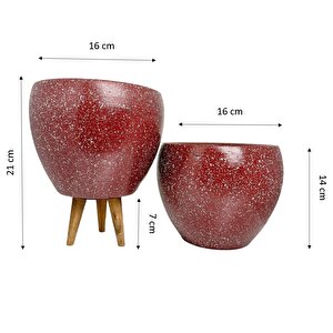 Bordo Granit Toprak Saksı Saksılık Salon Çiçeklik İkili Set Ayaksız - 3 Ayaklı- 15 Cm