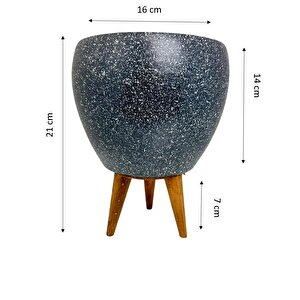 Gri Granit Toprak Saksı Saksılık Salon Çiçeklik 3 Ayaklı - 15 Cm