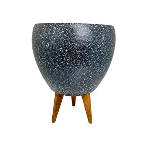 Gri Granit Toprak Saksı Saksılık Salon Çiçeklik 3 Ayaklı - 15 Cm